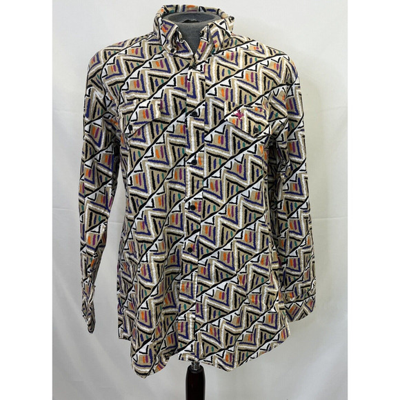 Vintage Lone Roo by Roper Western Shirt Long Sleeve Geometric Print FS Charity - Picture 1 of 12